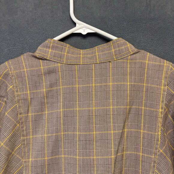Lane Bryant Plaid Button Front Tunic Top Yellow Check Peplum Preppy Academia - Picture 7 of 8
